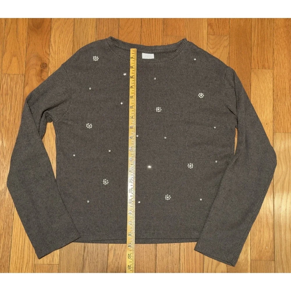 Zara Girls Winter Collection Ribbed Texture Top Size 13-14, Pearls & Rhinestones